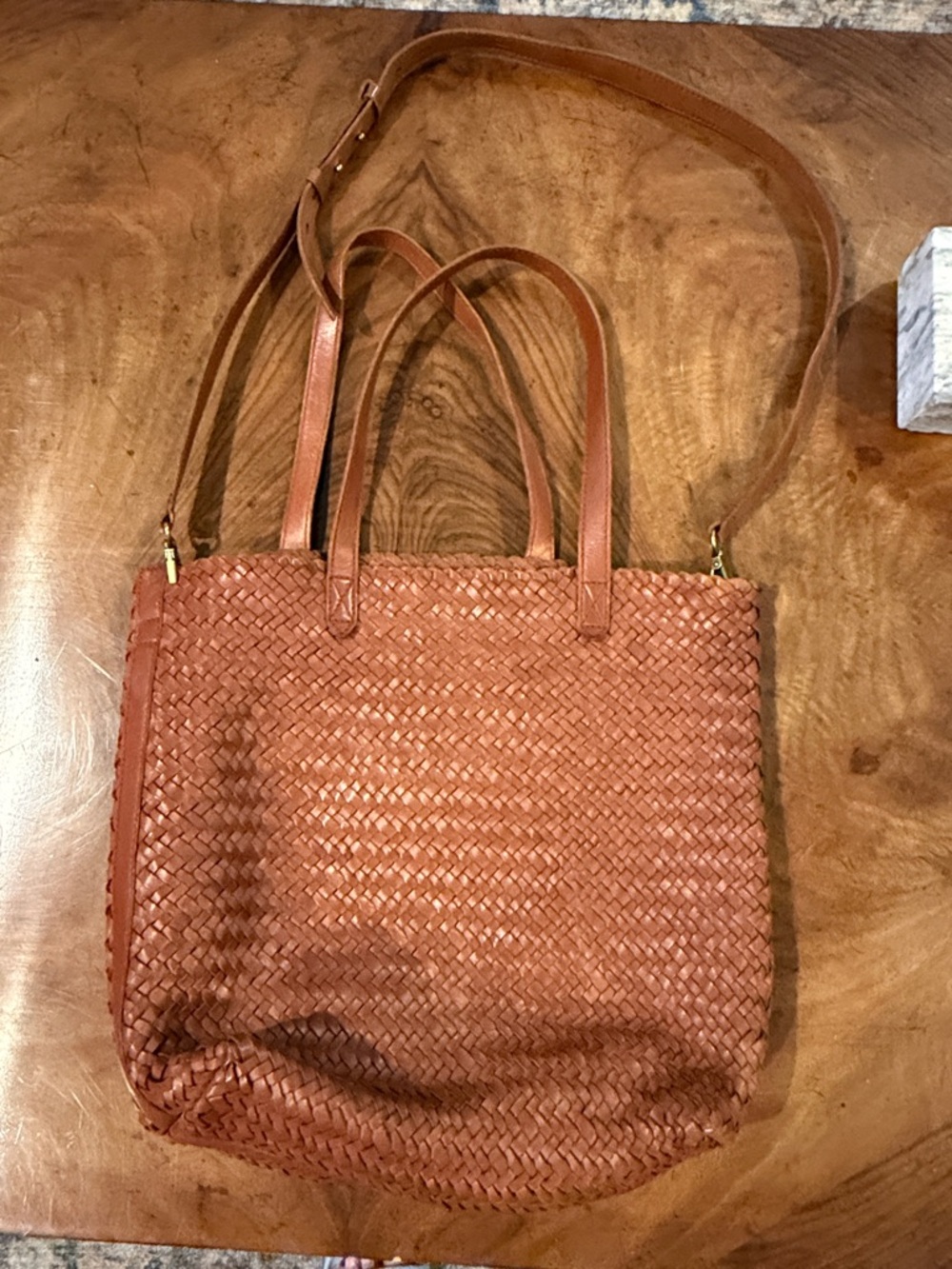 Madewell Woven Leather Tote in Cognac Brown - Picture 3 of 13